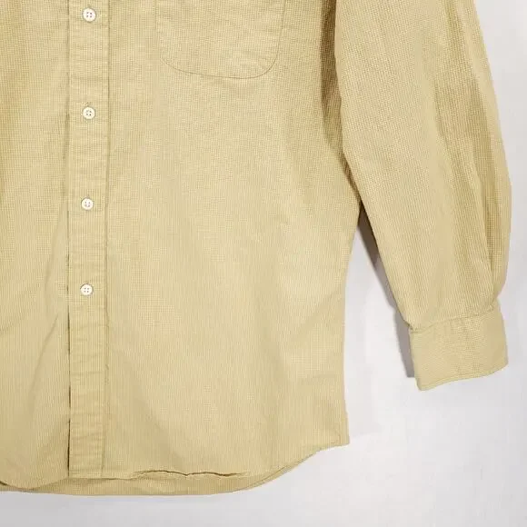 Vintage Chaps Ralph Lauren Dress Shirt Mens Extra Large Tan Check Button Up Top - Picture 3 of 11